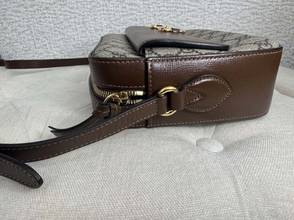 Gucci GG Monogram Crossbody Bag Zip Beige Brown Gold HW Small w/ Dust Bag - Picture 4 of 15